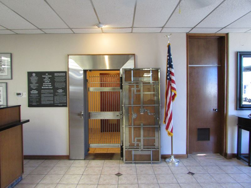 Front of bank vault of Fletcher bank